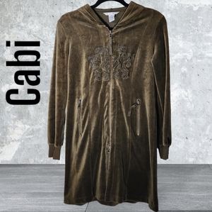 Cabi olive green velvet velour zip up jacket coat with hood women's size…